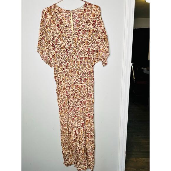 VANESSA BRUNO Orange Floral Print V-Neckline Short Sleeves Jumpsuit Size 38 - Picture 3 of 15